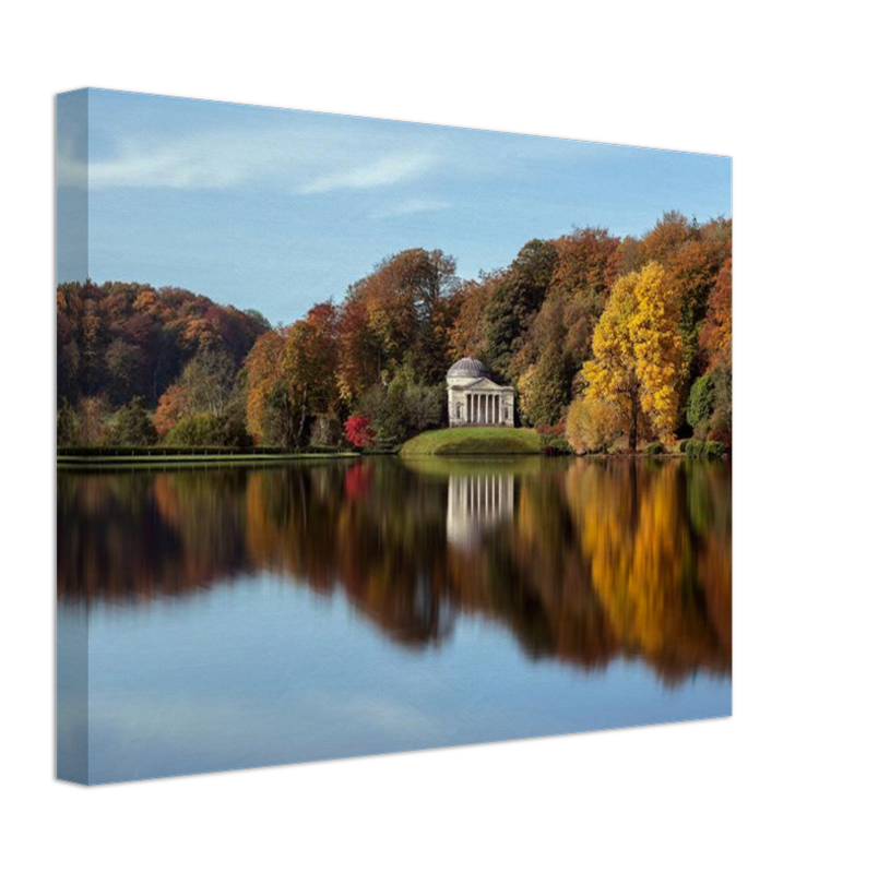 Reflections of Stourhead in Wiltshire in autumn Photo Print - Canvas - Framed Photo Print - Hampshire Prints