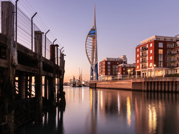 Gunwharf Quays and the Spinnaker tower Portsmouth Hampshire at sunset Photo Print - Canvas - Framed Photo Print - Hampshire Prints