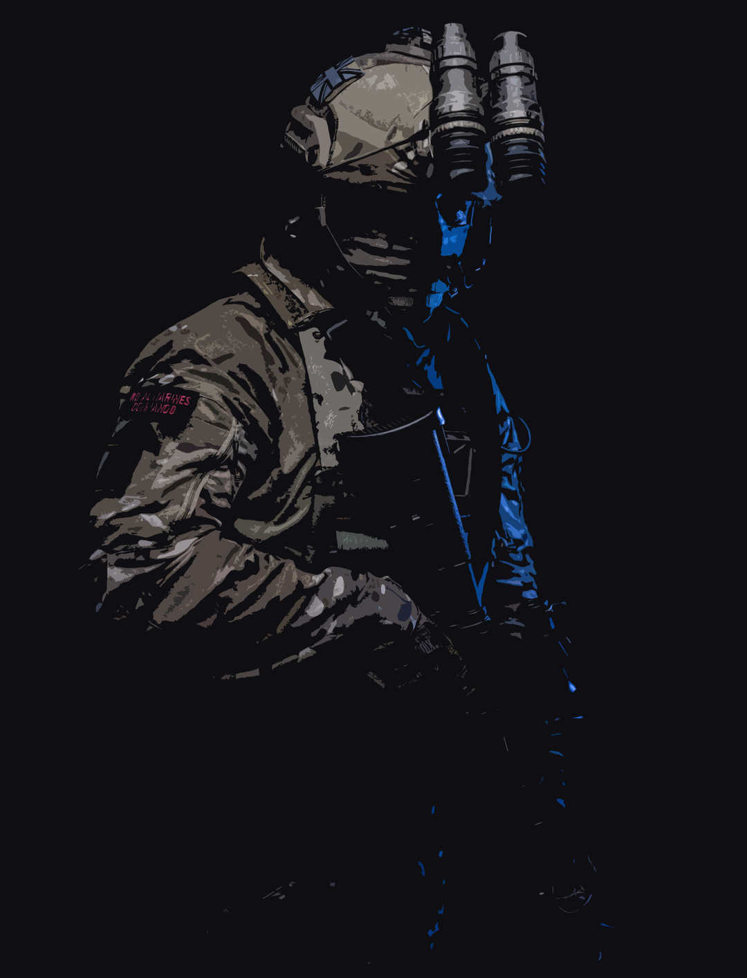 Royal Marines Commando in the dark artwork Print - Canvas - Framed Print - Hampshire Prints