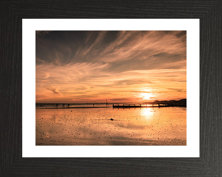 Sunset reflections at Bracklesham Bay beach West Sussex Photo Print - Canvas - Framed Photo Print - Hampshire Prints