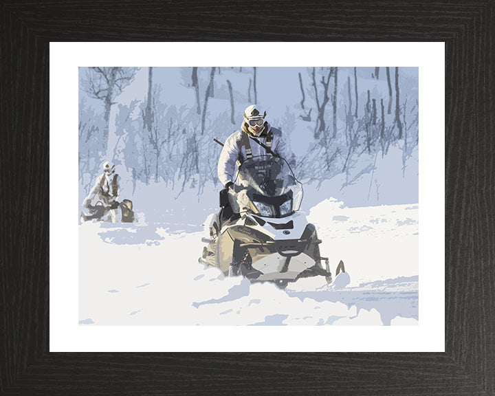 Royal Marines Commando riding a Snowmobile artwork Print - Canvas - Framed Print - Hampshire Prints