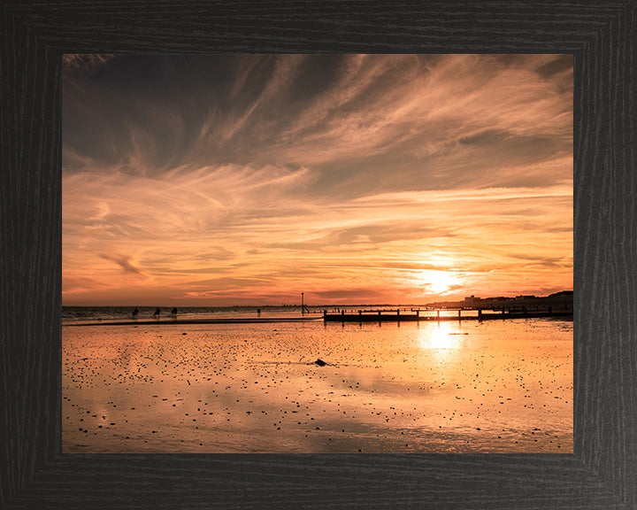 Sunset reflections at Bracklesham Bay beach West Sussex Photo Print - Canvas - Framed Photo Print - Hampshire Prints