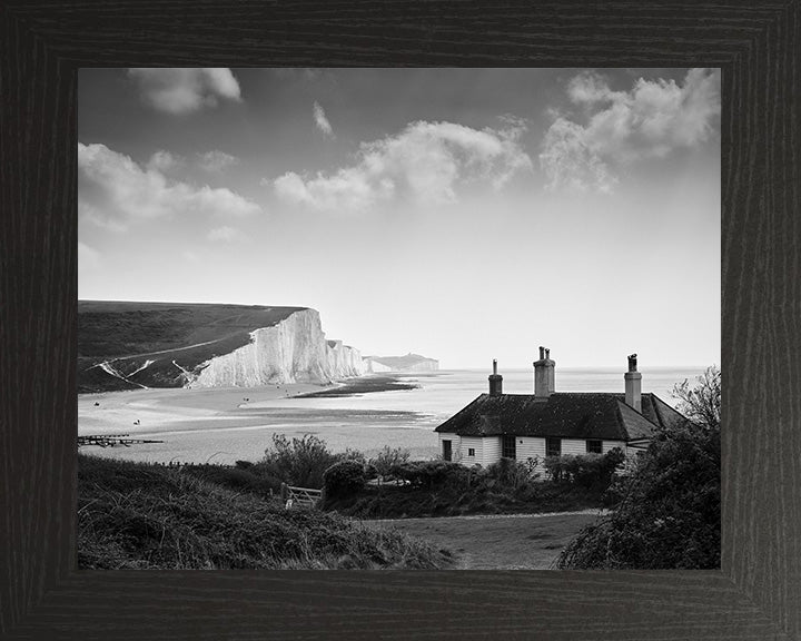 Seven Sisters cliffs and cottage East Sussex black and white Photo Print - Canvas - Framed Photo Print - Hampshire Prints