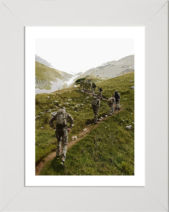 Royal Marines Commandos yomping up a mountain artwork Print - Canvas - Framed Print - Hampshire Prints