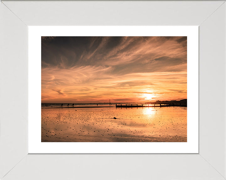 Sunset reflections at Bracklesham Bay beach West Sussex Photo Print - Canvas - Framed Photo Print - Hampshire Prints