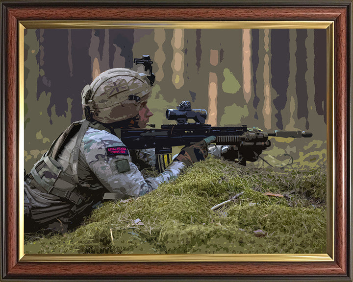 Royal Marines Commandos prone firing position artwork Print - Canvas - Framed Print - Hampshire Prints