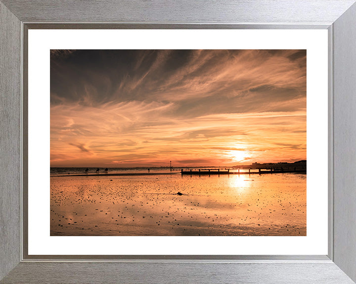 Sunset reflections at Bracklesham Bay beach West Sussex Photo Print - Canvas - Framed Photo Print - Hampshire Prints