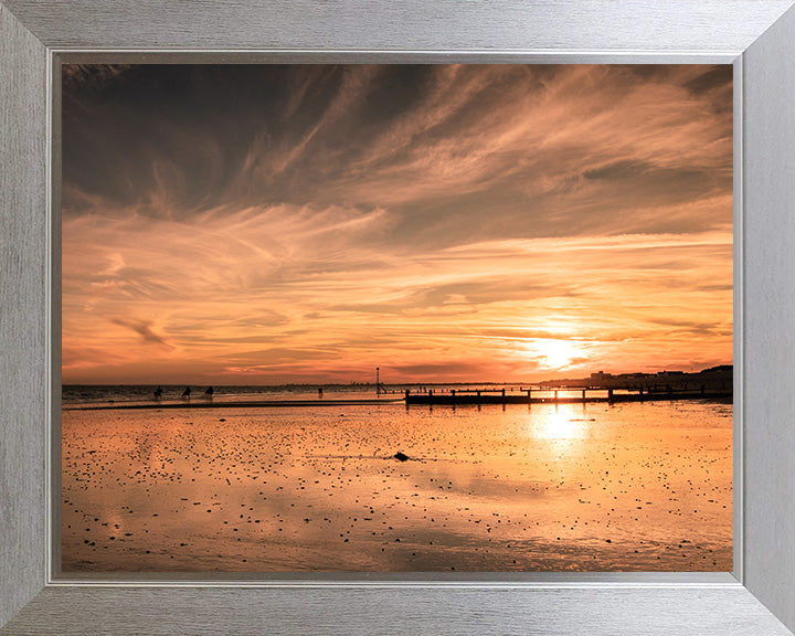 Sunset reflections at Bracklesham Bay beach West Sussex Photo Print - Canvas - Framed Photo Print - Hampshire Prints