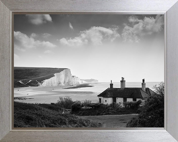 Seven Sisters cliffs and cottage East Sussex black and white Photo Print - Canvas - Framed Photo Print - Hampshire Prints