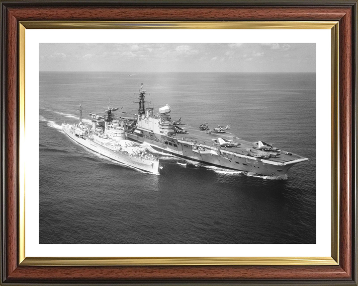 HMS Hermes R12 + HMS Gambia | Photo Print | Framed Print | Centaur Class | Aircraft Carrier | Royal Navy