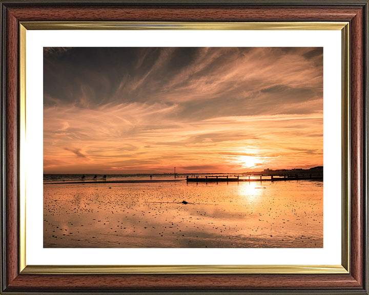 Sunset reflections at Bracklesham Bay beach West Sussex Photo Print - Canvas - Framed Photo Print - Hampshire Prints