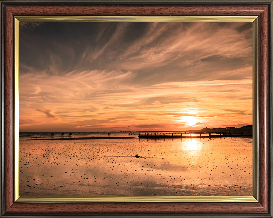 Sunset reflections at Bracklesham Bay beach West Sussex Photo Print - Canvas - Framed Photo Print - Hampshire Prints