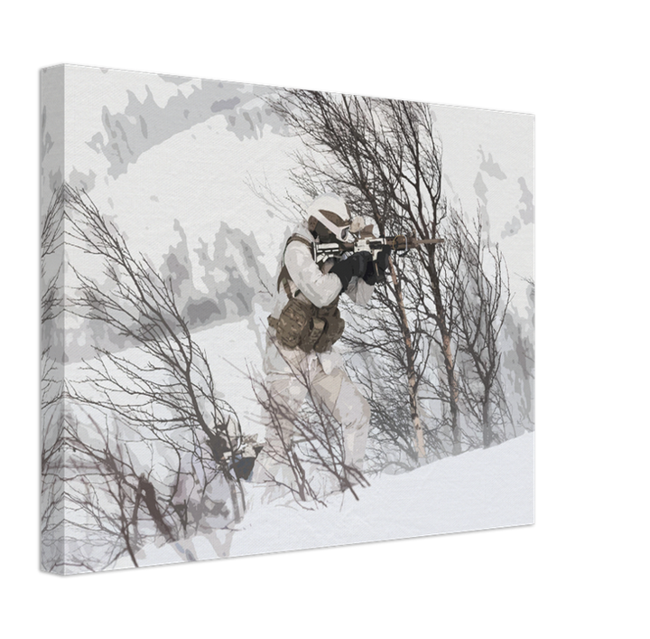 Royal Marines Commando firing in the snow artwork Print - Canvas - Framed Print - Hampshire Prints