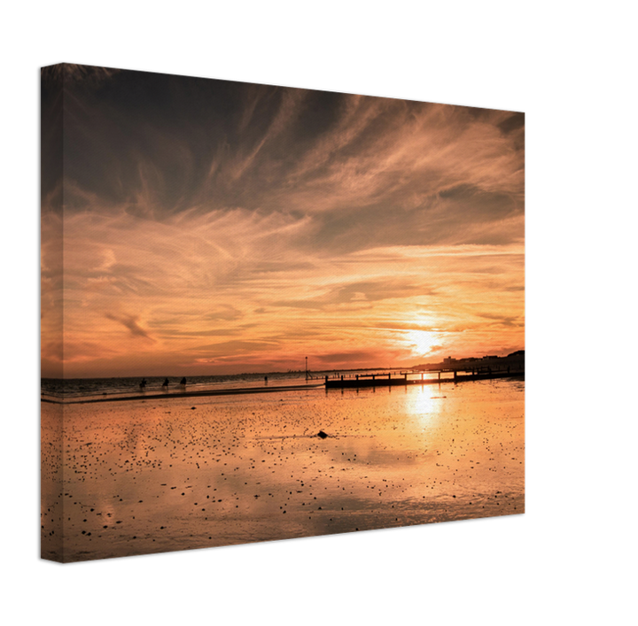 Sunset reflections at Bracklesham Bay beach West Sussex Photo Print - Canvas - Framed Photo Print - Hampshire Prints