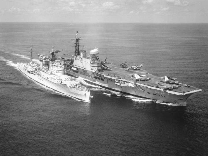 HMS Hermes R12 + HMS Gambia | Photo Print | Framed Print | Centaur Class | Aircraft Carrier | Royal Navy