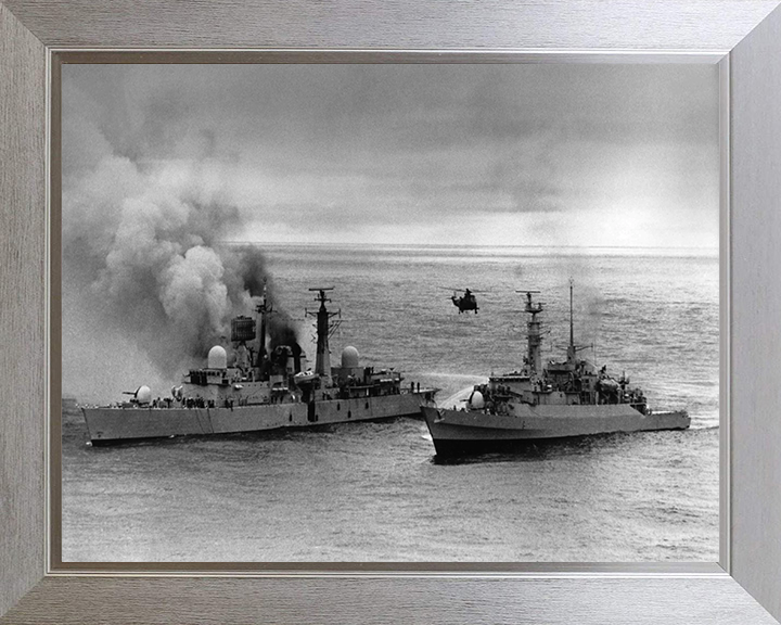 HMS Arrow F173 alongside HMS Sheffield D80 in the Falklands war Photo Print or Framed Print - Hampshire Prints