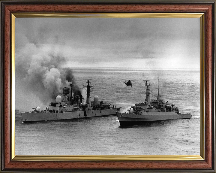 HMS Arrow F173 alongside HMS Sheffield D80 in the Falklands war Photo Print or Framed Print - Hampshire Prints